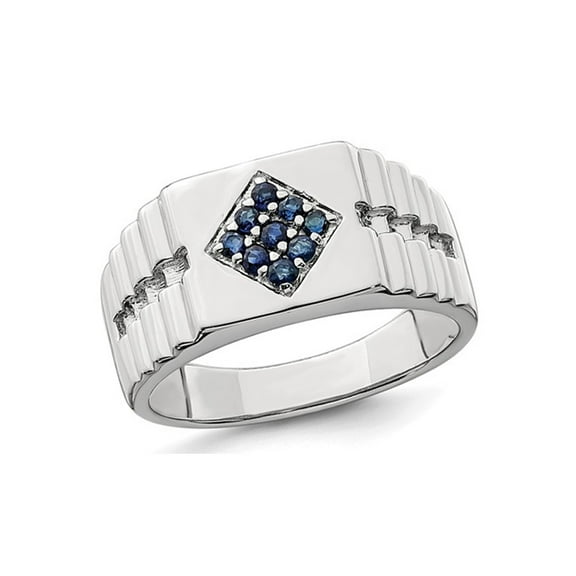 Gem & Harmony Mens 1/3 Carat (Ctw) Natural Sapphire Ring in Sterling Silver for Men