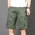 thumbnail image 4 of Pantalones cortos cargo negros largos para hombre, pantalones cortos verdes por encima de la rodilla para hombre, pantalones cortos desgastados con bolsillo frontal ancho y cintura elástica para hombr, 4 of 5