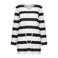 thumbnail image 4 of FRSASU Dresses for Women Summer Long Sleeve V-Neck Stripe Elastic Waist Lace Loose Dress, 4 of 7