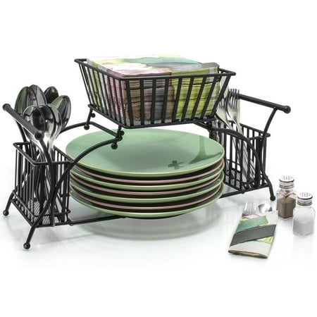 Napkin And Utensil Holder Sorbus Utensil â?? â?? Use For Napkin, Cutlery, Plate Holder â?? Stackable Flatware Caddy Tabletop Organizer â?? Ideal for Dining Table, Party, Buffet, Kitchen, Entertaining (Black) Black ()