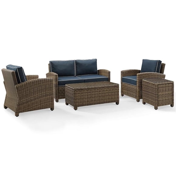 Crosley Furniture Bradenton Ensemble de Canapé de Patio en Métal 5 Pcs, Brun/marine