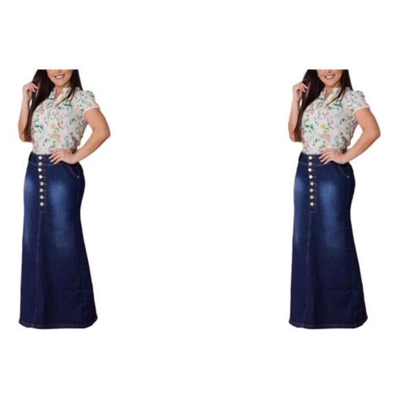 Minnieouse vaquera larga adelgazante para mujer - vaquera larga de mezclilla lavada con botones favorecedores de ajuste cómodo Faldas para mujer azul oscuro 2XL,1 2Conjunto