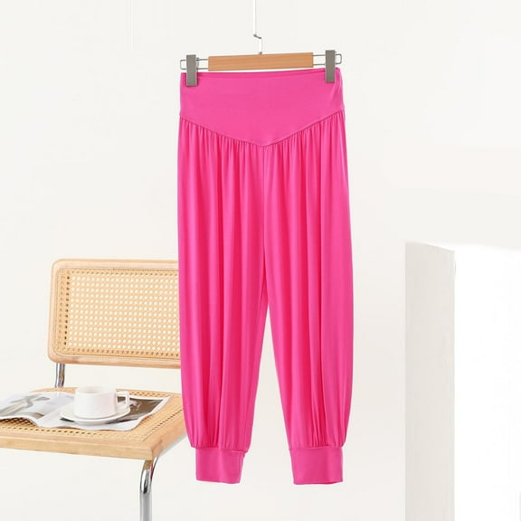 Aobny Pink Lightweight Pants for Summer Women Track Yoga Pants Joggers Cropped Baggy Cuffed Womens Pull On Pants,XL