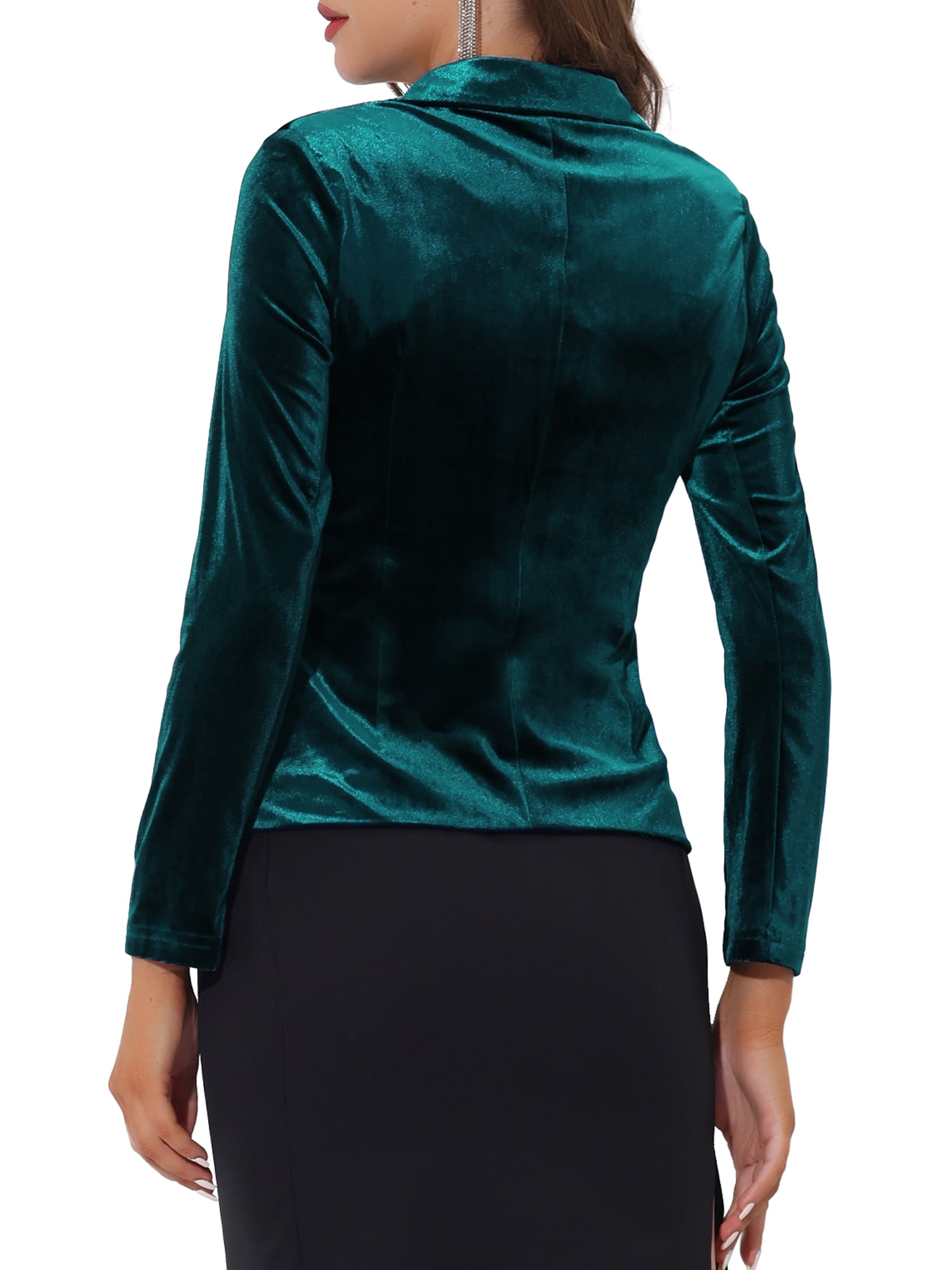 DARING DIVA Women's Notched Lapel Button Front Office Velvet Blazer S Emerald Green