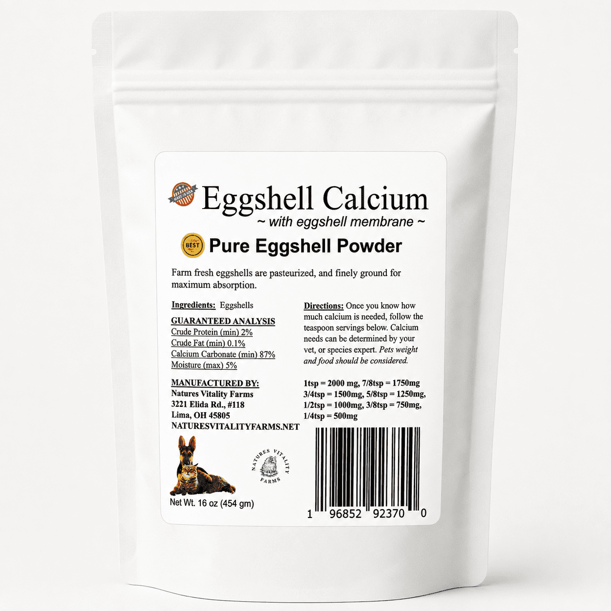 Eggshell Calcium Powder - 1lb Calcium for Dogs and Cats, Egg Shell Supplement