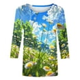 thumbnail image 4 of Nrmvnmi Womens Tops Casual 3/4 Sleeve Shirts Cute Cartoon Print Crew Neck Loose Casual Blouses Floral Print Tshirts Mothers Day Gifts, 4 of 5