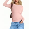 thumbnail image 2 of Htigea Workout Tops for Women Color Block Crew Neck Long Sleeve Y2k Shirts Soft Comfy Slim Fit Athletic Tees Pink XL, 2 of 4