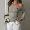 thumbnail image 3 of Women's Fashion Off-the-shoulder Solid Color Long-sleeved Sweater for Fall Winter Shoulder-Baring Style,Gray,S, 3 of 5