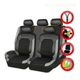 thumbnail image 4 of Universal Fit 9-Piece Car Seat Cover Set with Black Base & Gray Side Wings - High-Quality Polyester, 3-Layer Foam Padding, Airbag Compatible, Easy Installation - Includes Front/Rear Covers, Headrests, 4 of 6