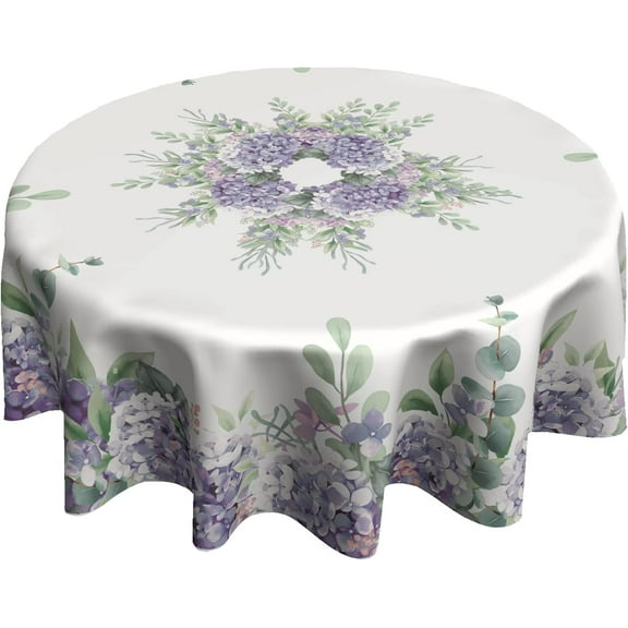 Watercolor Purple Hydrangea Round Tablecloth 60 Inch Spring Summer Lilac Table Cloth Floral Lavender Flower Circle Stain Resistant Table Cover for Kitchen Dining Party Weddings Outdoor Decor