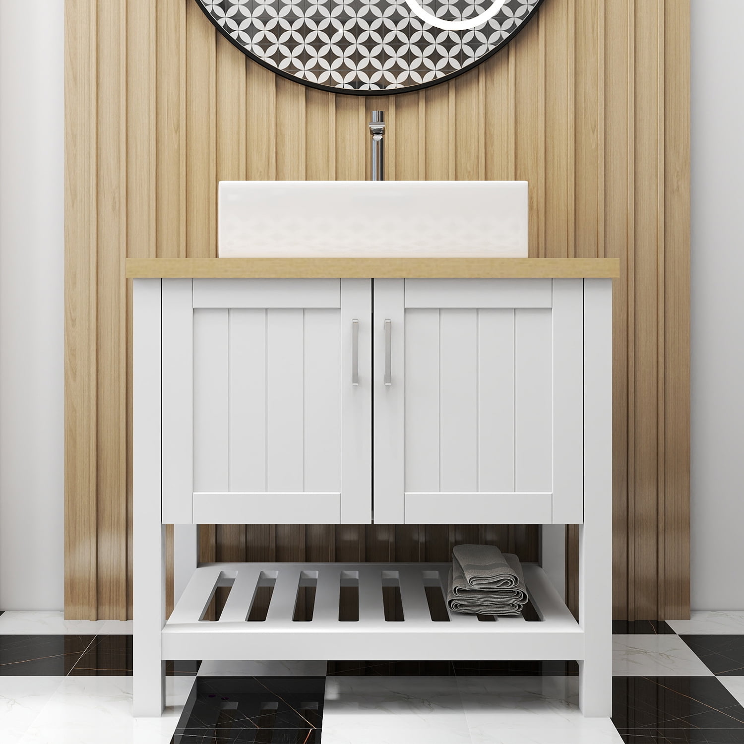 Demi Bonn 32" Bathroom Vanities Cabinet with Doors and Open Shelf, Single Bathroom Vanity Cabinet, Faucets and Drains Not Included, White