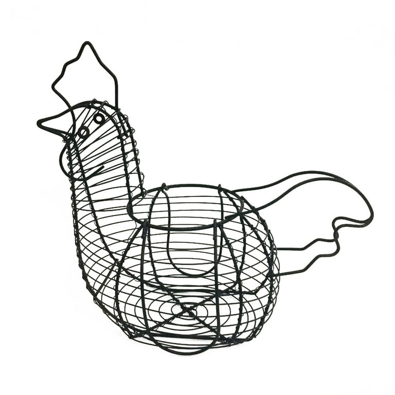 Doolland Chicken Egg Holder, Small Wire Egg Collecting Basket with Handle for Farm Eggs, Fruits, Vegetables, Metal Wire Chicken Basket Decor for Kitchen