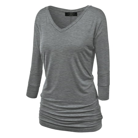 - Made by Johnny WT1036 Womens V Neck 3/4 Sleeve Dolman Top With Side Shirring XXXXL Heather_Dark_Grey