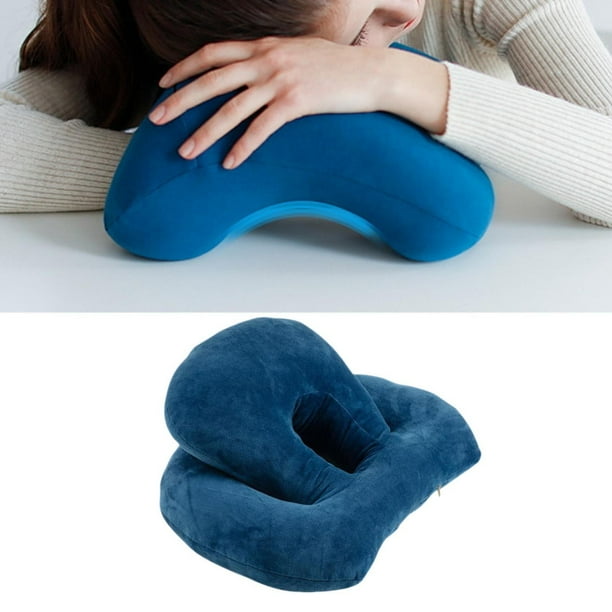 Almohada para dormir en la oficina, boca abajo, con orificio de ventilación, ergonómica, transpirable, para viajes, para reclinables Azul