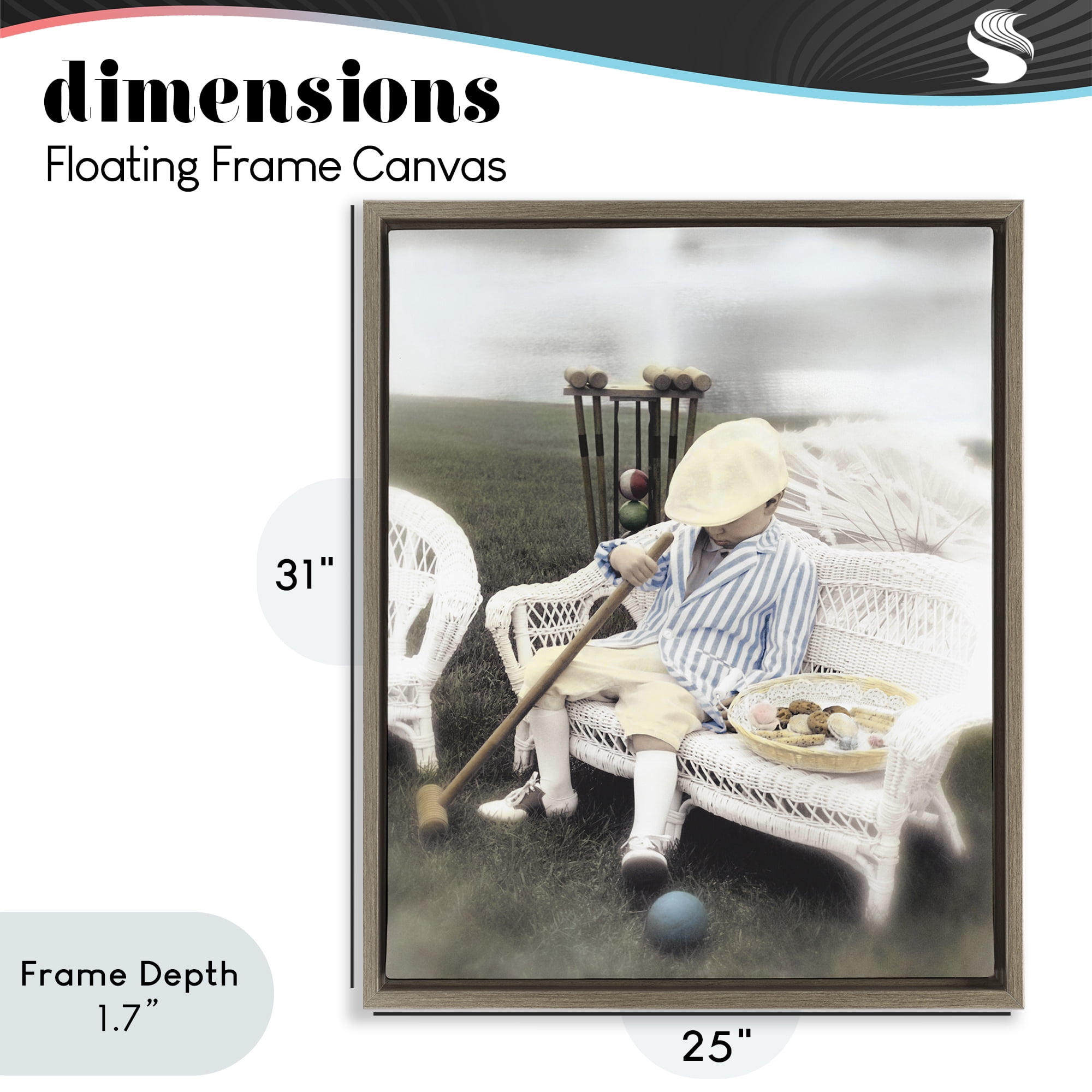 Stupell Industries Child with Croquet Mallet Brown Framed Floater Canvas Wall Art, design by Kendra Dew