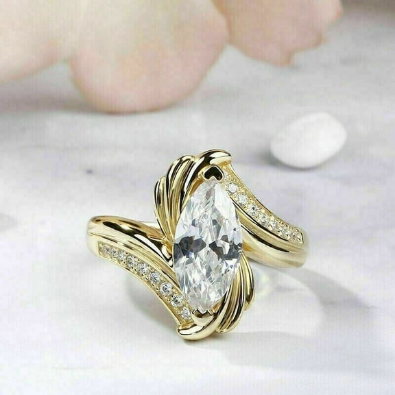 Forever Jewels 2Ct Marquise Cut Moissanite Women Engagement Ring 14K Yellow Gold Plated