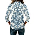 thumbnail image 6 of JULMCOMO Women's Summer Tops Floral Print Collared Button 3/4 Sleeve Loose Fit Trendy Golf Shirts Summer Daily Graphic Tees Sky Blue L, 6 of 6