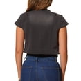 thumbnail image 3 of Chaqueta de mezclilla corta de manga corta para mujer Inspire Chic, ajuste slim, casual, color gris oscuro, talla L, 3 of 6