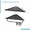 thumbnail image 4 of 2 Pcs Matte Black Corner Shower Shelf Set, Double Layer Carbon Steel Bathroom Corner Shower Organizer Shelf, Slotted Design, with Hooks & Towel Bar, 12 x 7.3 x 0.8 in / 30.5 x 18.5 x 2 cm, 4 of 5