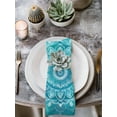 thumbnail image 3 of nqOlkjepod Teal Boho Cloth Napkins Set of 8 Reusable Dinner Napkins, Vintage Ethnic Tribe Abstract Art Cocktail Napkin Washable Table Napkins for Wedding/Holiday Party/Baby Shower 20"x20", 3 of 8