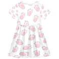 thumbnail image 2 of Girls Short Sleeve A-Line Dress Pink Bunny Footprints Play Dress Sizes 3T, 2 of 8