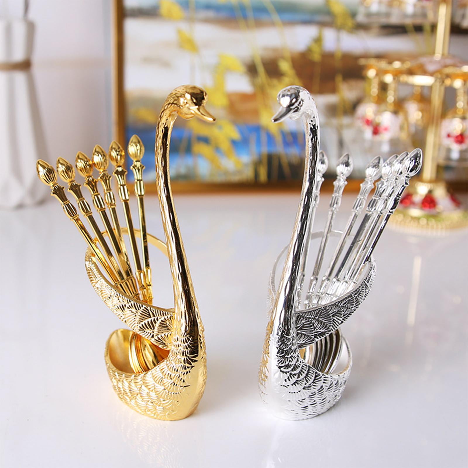 Nishiyuenyi 2Set Metal Coffee Spoon Set with Swan Base Holder Elegant