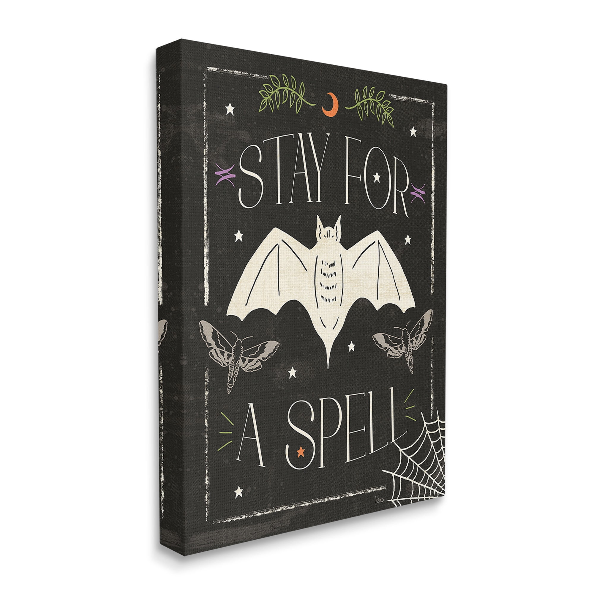 Stupell Industries Stay For A Spell Phrase Holiday Painting Gallery Wrapped Canvas Art Print Wall Art, 24 x 30
