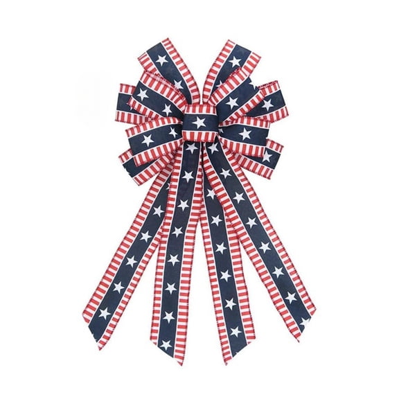 Meiiso Patriot Star Striped Ribbon Bow Pendant B, Large Patriotic Bows for Wreath Memorial Day 4th Of July Stripes Wreath Bows