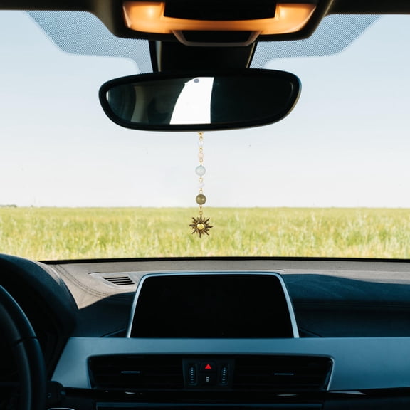 SEWCHICS Glossy Beads Car Rearview Mirror Pendant Golden 1 Set