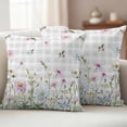 thumbnail image 2 of Flower Grey Outdoor Pillow Covers 26x26 Set of 2,Waterproof Patio Throw Pillowcase Protectors,Blue Pink Plaid Wildflower Botanical Country Decorative Pillow Shams Cushion Covers for Seat Bed Couch, 2 of 8