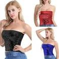 thumbnail image 3 of Women Sparkly Sequins Crop Tube Top Strapless Off Shoulder Metallic Wrap Chest Stretchy Bandeau Party Clubwear, 3 of 9