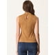 thumbnail image 3 of Camiseta sin mangas con cuello simulado para mujer, cuello alto, sin mangas, acanalado, top de punto marrón XS, 3 of 6