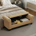 thumbnail image 3 of Modern Velvet Upholstered End of Bed Bench, Button Tufted Chaise Lounge Storage Ottoman with Backrest and Armrest for Bedroom Living Room, 3 of 8