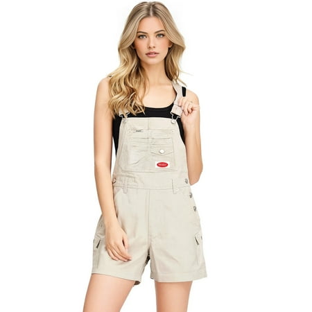 Revolt Women's Juniors Classic Twill Short Overalls (Cargo Khaki, Large)