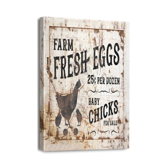 Farm Fresh Eggs - Rustic Farmer's Market Wall Art, Wood Design Vintage Retro Funny Wall Decor Print For Farmhouse Decor, Cabin Decor, Office Decor, Home Decor, or Living Room Decor 12×16inch