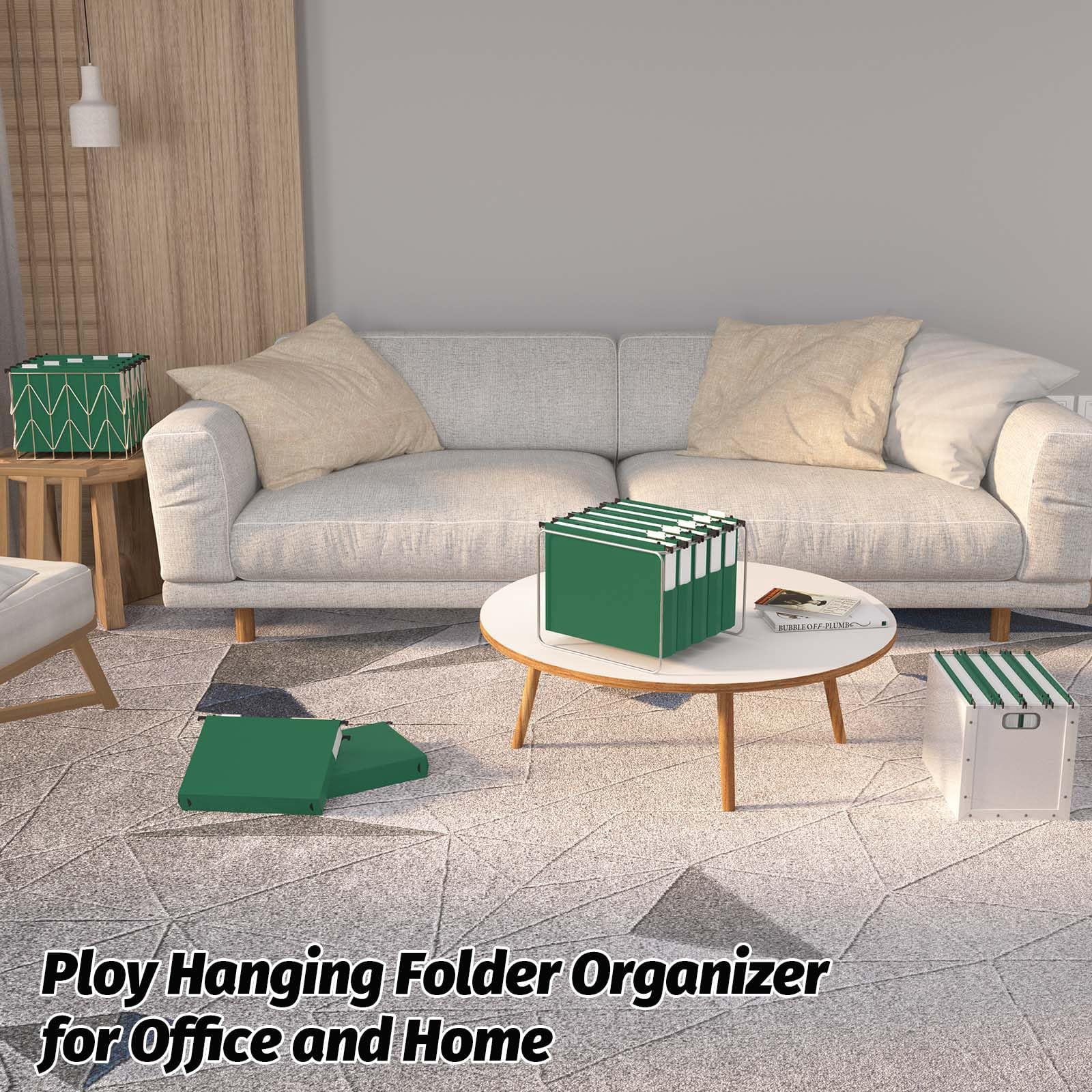 Extra Capacity Plastic Hanging File Folders 12 Pack Reinforced Expanding Hang Folder Letter Size Accordian Pocket Heavy Duty 2 Inch Expansion Organizer For Office Home Green