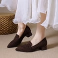 thumbnail image 4 of HomeDM Womens Low Chunky Block Heels Closed Pointy Toe Slip-On Dress Pumps Shoes for Wedding Party Work, Brown Size 7, 4 of 9