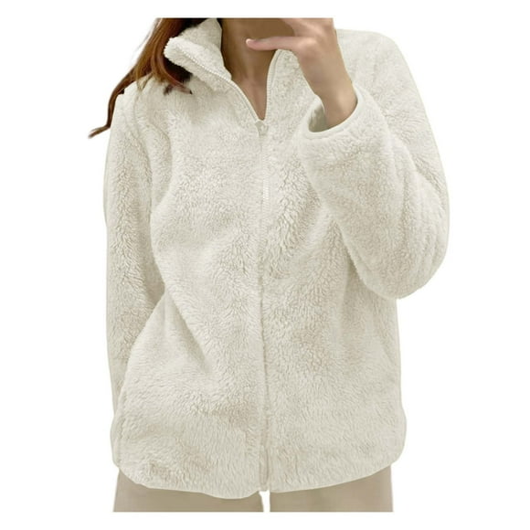Rinsvye Women's Solid Color Fleece Lightweight Jacket Women Jacket Collar Zip Up Fit Leather Jacket Cozy Outerwear
