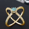 thumbnail image 3 of Gem Stone King 1.67 Ct Round Blue Zircon 18K Yellow Gold Plated Silver Criss Cross X Ring (Size 6), 3 of 5