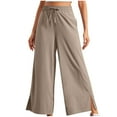 thumbnail image 3 of HVOBTTY Womens Wide Leg Trousers, Summer Pants for Women, Womens Comfortable Solid Color Elastic Waist Split Hem Daily Sports Pants with Pockets Khaki, XL, 3 of 5