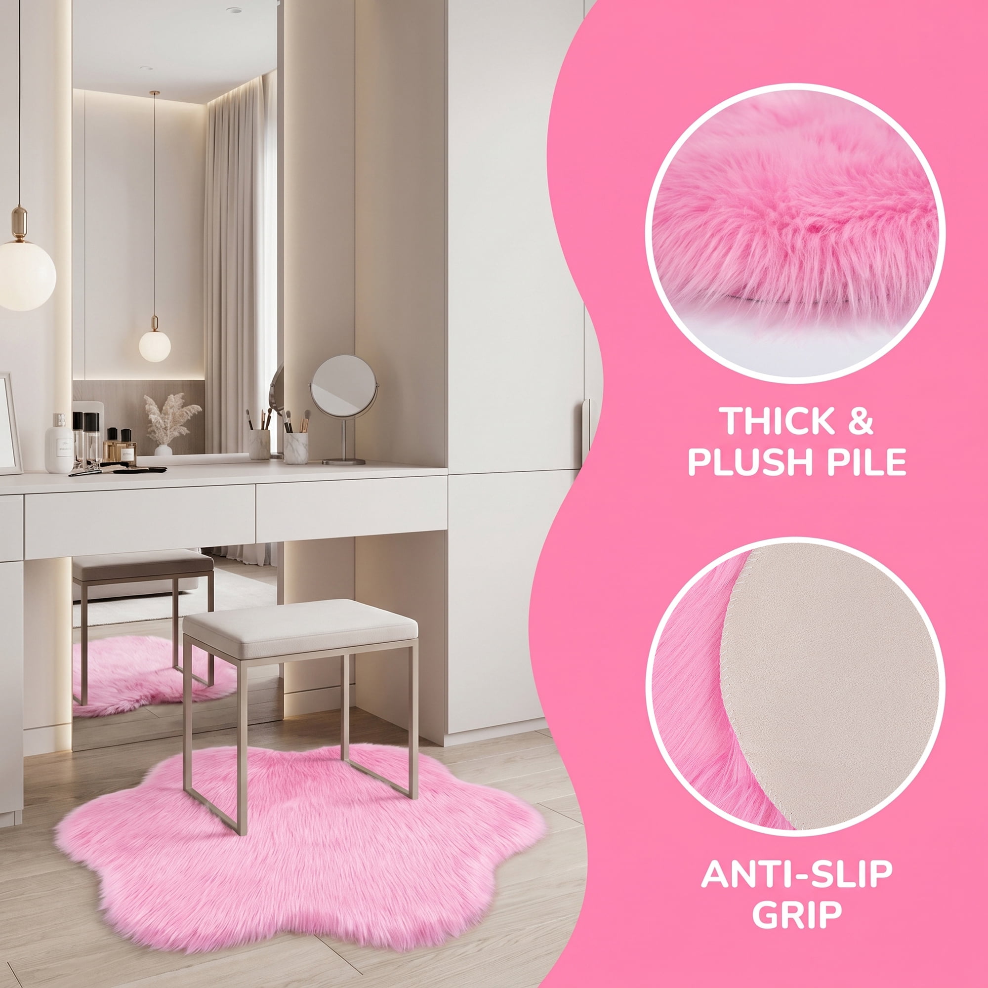 Unique Bargains Shaggy Flower Area Rug Fluffy Non-Slip Fuzzy Carpet 24" x 24" Pink