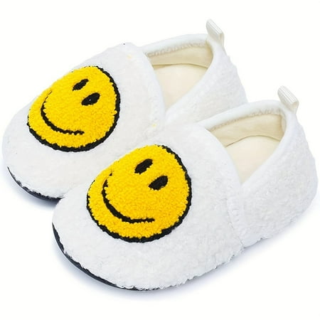 

Toddler Boys Cute Cartoon Smile Face Warm Plush Slip On Slides Children s Thermal Soft Anti-skid House Slippers