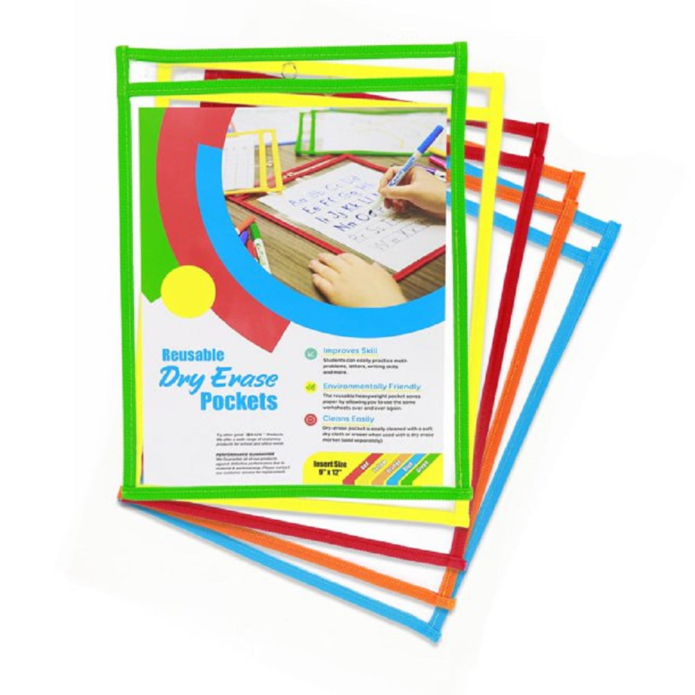 50 Thornton's Office Supplies Reusable Dry Erase Pockets 9 x 12 Assorted Colors 