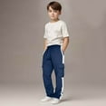 thumbnail image 2 of Lenpel Boys' Cargo Sweatpants Elastic Waist Drawstring Color Block Straight Leg Athletic Pants Children Casual Trousers with Pockets(Navy,13-14 Years), 2 of 7