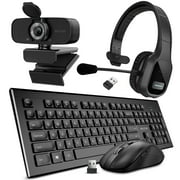 Delton 20X Bluetooth Headset with USB Dongle, 1080p USB Webcam with Adjustable Mounting Clip, Wireless Keyboard and Mouse Combo, Compatible with Laptop/PC/Tablets/Smartphone - Black