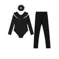 thumbnail image 4 of Haitryli Kids Girls Sparkly Long Sleeve Gymnastics Dance Leotard Jumpsuit with Skating Leggings Pants Hair Band Set Light Green&Black 12, 4 of 7
