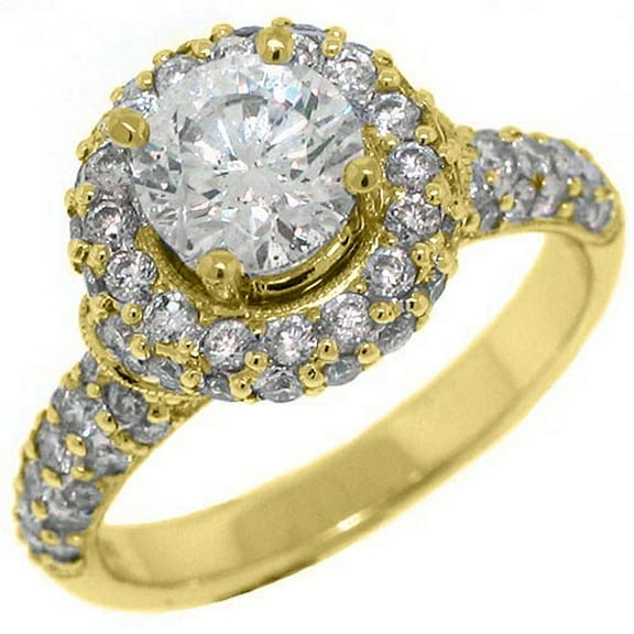18k Yellow Gold Brilliant Round Diamond Engagement Ring 2.05 Carats