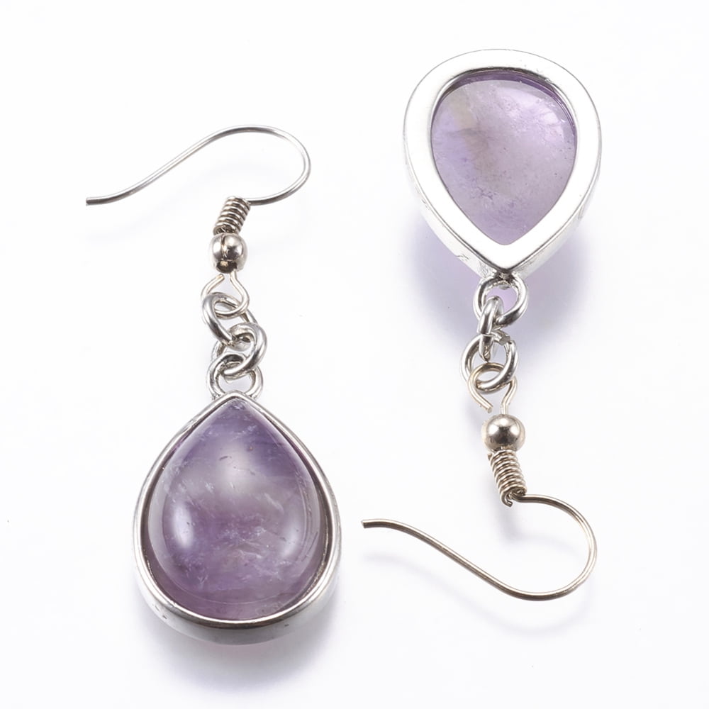 Natural Amethyst Dangle Earrings with Brass Earring Hooks teardrop Platinum 48mm Pin: 0.5mm DIY
