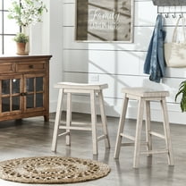 Weston Home Ashby Saddle Seat Backless Wood Counter Stools, Set of 2, Antique White