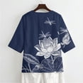 thumbnail image 5 of Xoenoiee Lotus Flwoer Leaves Dragonfly Print Button Down Shirts for Women Summer 2026 Cotton Linen V Neck 3/4 Sleeve Tops Loose Vacation Beach Blouses Tunic, M, 5 of 7
